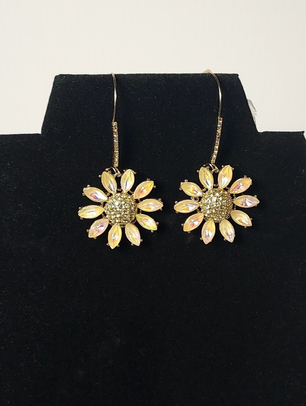 Betsey Johson Sunflower Crystal Drop Earrings - Iridescent Aurora Borealis AB